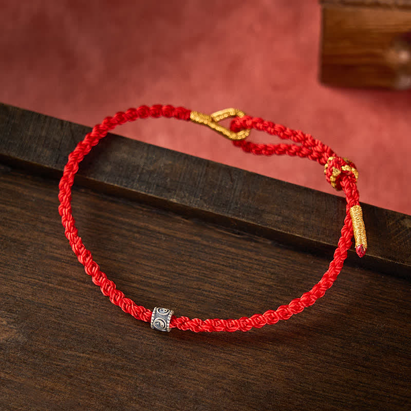 Buddha Stones Pulsera minimalista tejida a mano con hilo negro y rojo y diseño Yin Yang para protección. - image 1