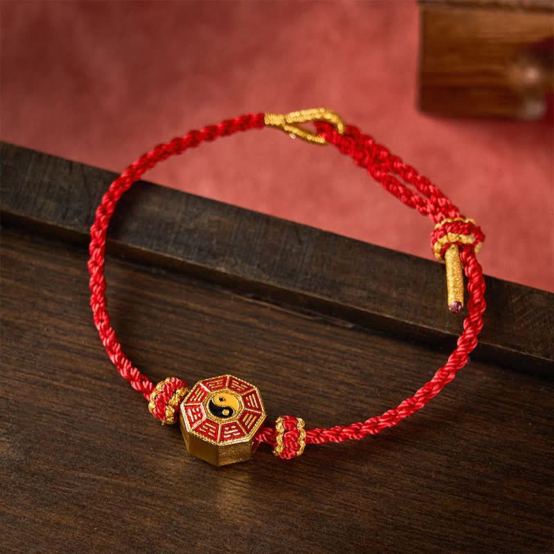 Buddha Stones Pulsera ajustable de protección con monedas chinas Bagua de hilo rojo trenzado - Lacre - image 8