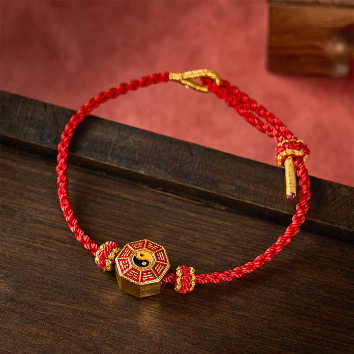 Buddha Stones Pulsera ajustable de protección con monedas chinas Bagua de hilo rojo trenzado - Lacre - image 8