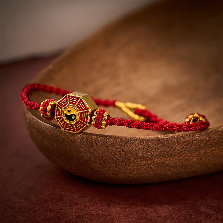 Buddha Stones Pulsera ajustable de protección con monedas chinas Bagua de hilo rojo trenzado - image 3