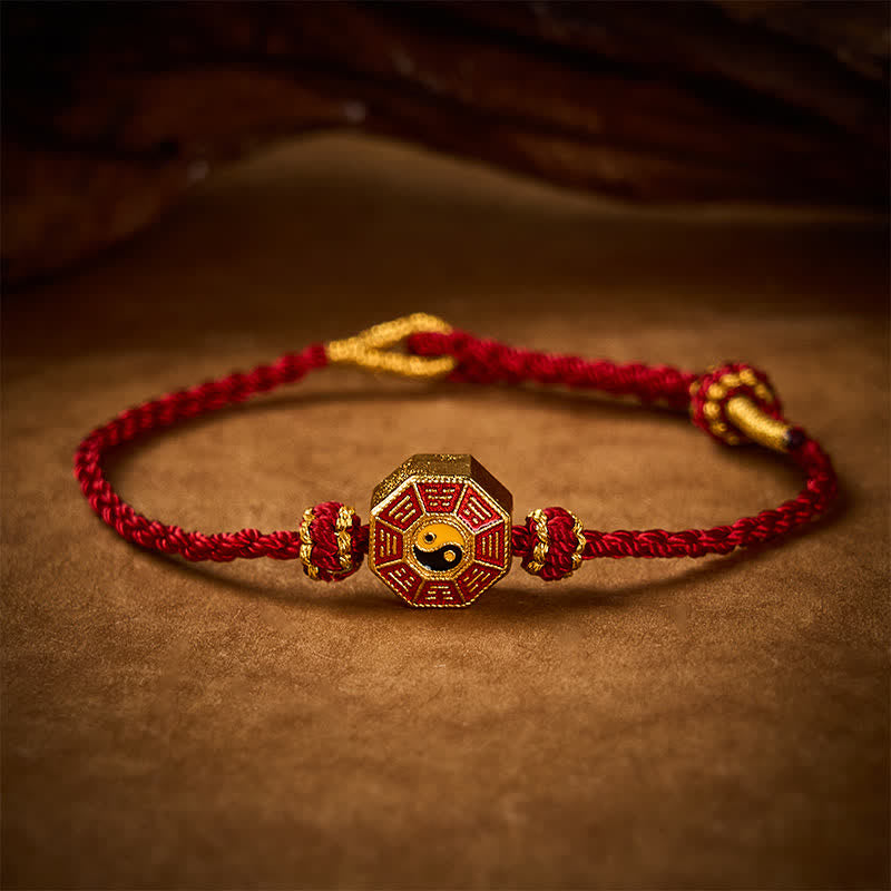 Buddha Stones Pulsera ajustable de protección con monedas chinas Bagua de hilo rojo trenzado - image 2