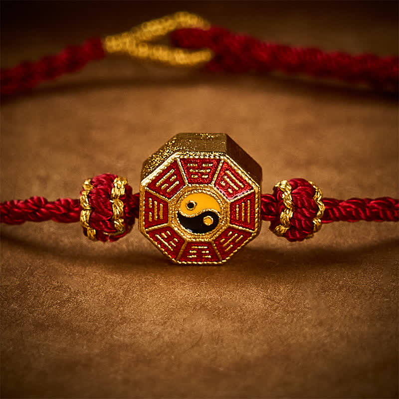 Buddha Stones Pulsera ajustable de protección con monedas chinas Bagua de hilo rojo trenzado - image 5