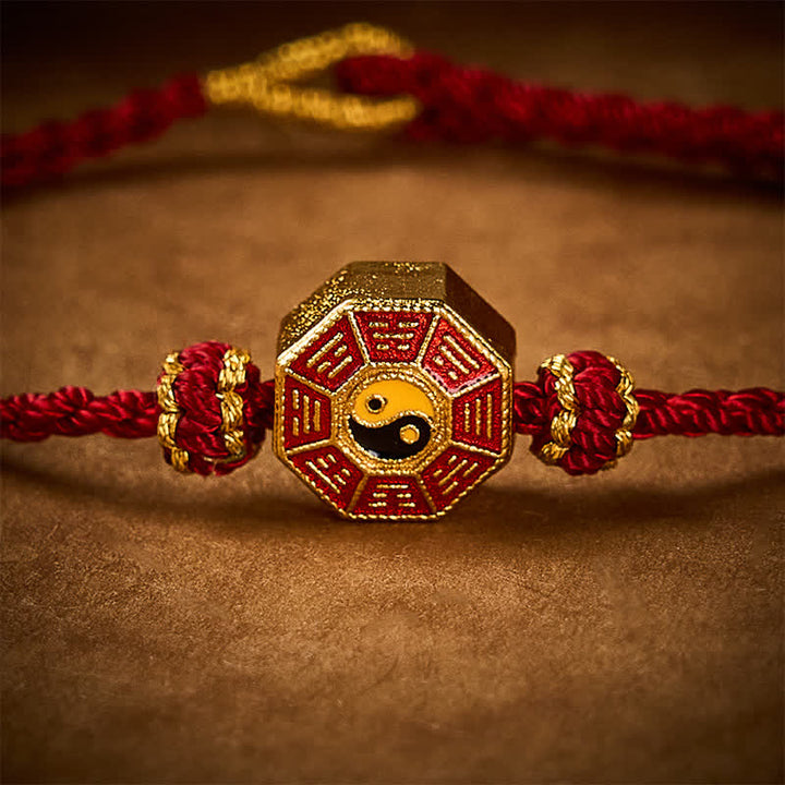 Buddha Stones Pulsera ajustable de protección con monedas chinas Bagua de hilo rojo trenzado - image 5