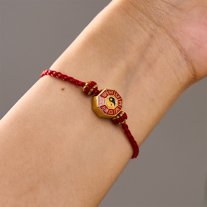 Buddha Stones Pulsera ajustable de protección con monedas chinas Bagua de hilo rojo trenzado - image 4