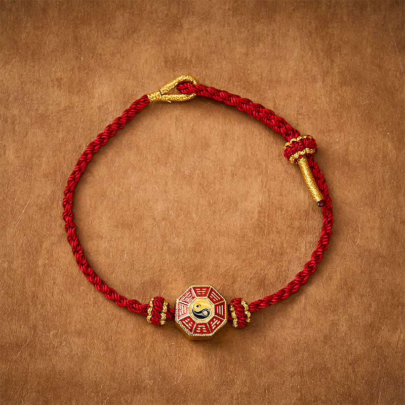Buddha Stones Pulsera ajustable de protección con monedas chinas Bagua de hilo rojo trenzado - image 1