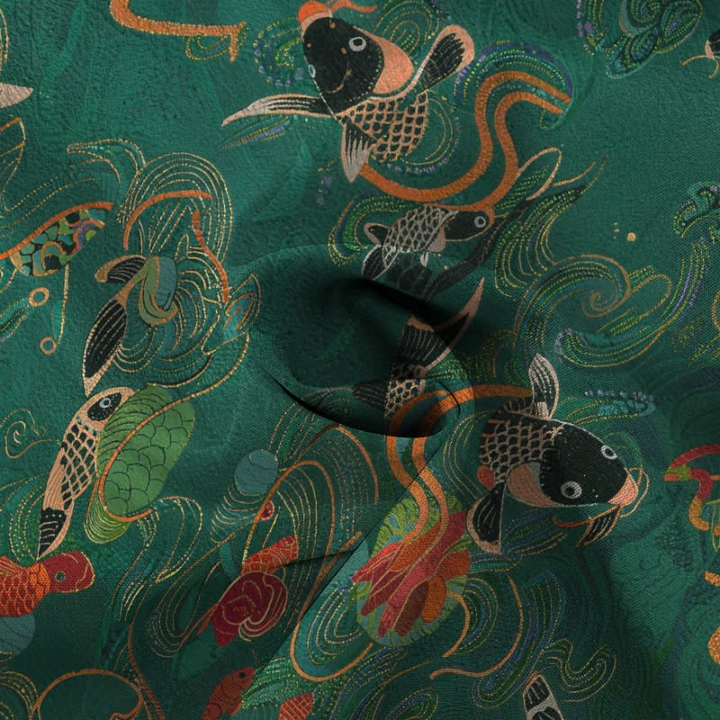 Buddha Stones Camisa transpirable de manga corta para hombre con estampado de nubes y olas de peces koi. - image 4