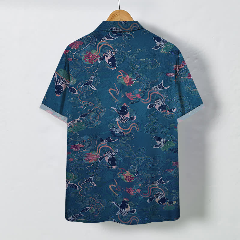 Buddha Stones Camisa transpirable de manga corta para hombre con estampado de nubes y olas de peces koi. - image 6