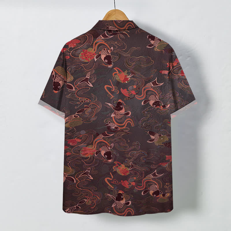 Buddha Stones Camisa transpirable de manga corta para hombre con estampado de nubes y olas de peces koi. - image 8