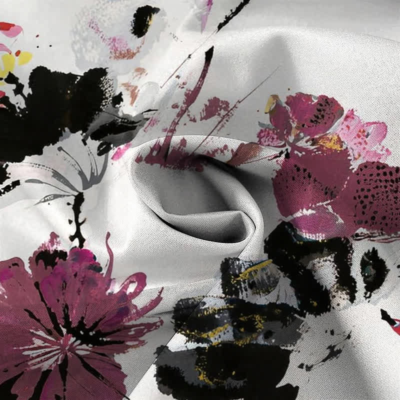 Buddha Stones Camisa transpirable de manga corta para hombre con botones y estampado floral en acuarela - image 2