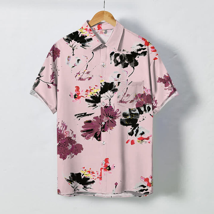 Buddha Stones Camisa transpirable de manga corta para hombre con botones y estampado floral en acuarela - rosa claro - US/UK/AU48, UE58 (4XL) - image 5