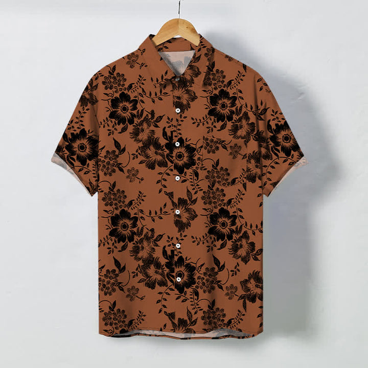 Buddha Stones Camisa de manga corta para hombre, resistente a las arrugas, con botones y estampado floral negro. - Perú - US/UK/AU48, UE58 (4XL) - image 0