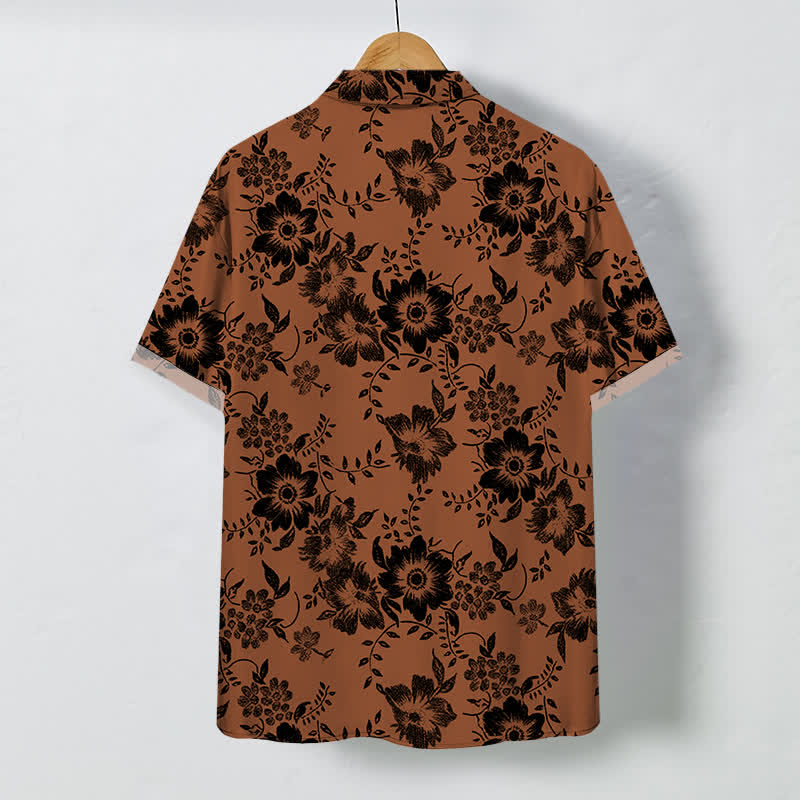 Buddha Stones Camisa de manga corta para hombre, resistente a las arrugas, con botones y estampado floral negro. - image 1