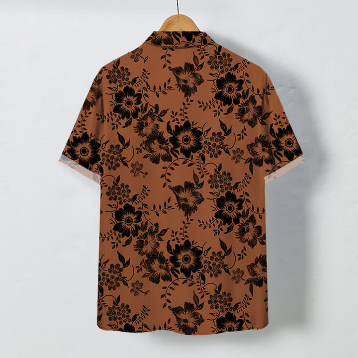 Buddha Stones Camisa de manga corta para hombre, resistente a las arrugas, con botones y estampado floral negro. - image 1