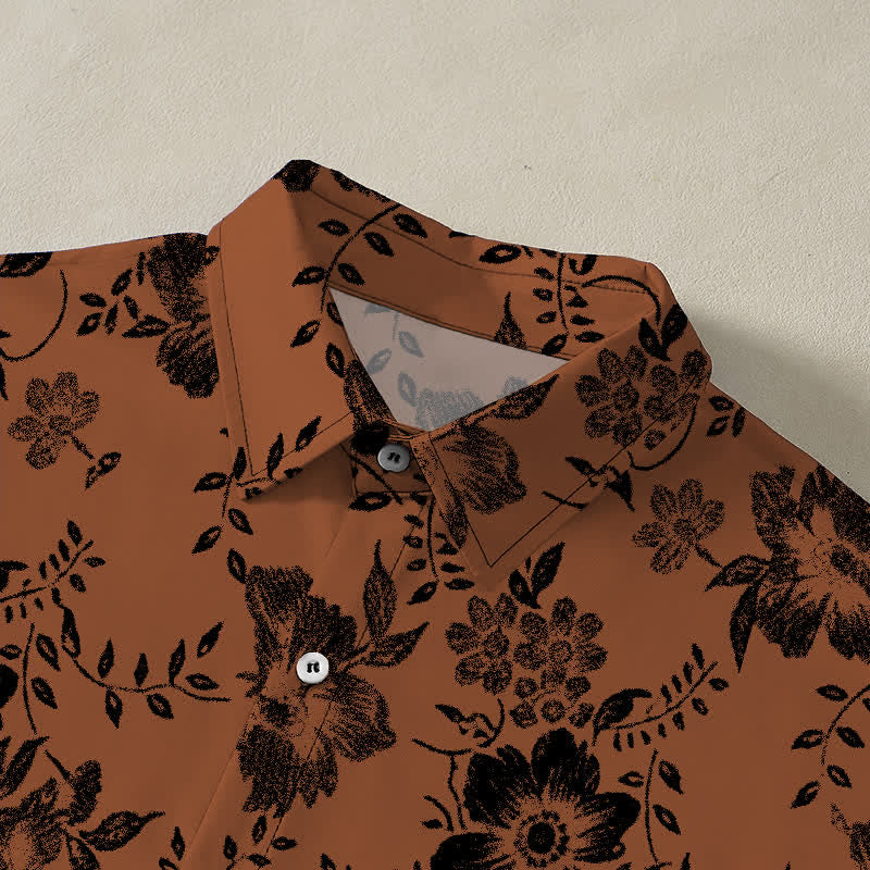 Buddha Stones Camisa de manga corta para hombre, resistente a las arrugas, con botones y estampado floral negro. - image 2