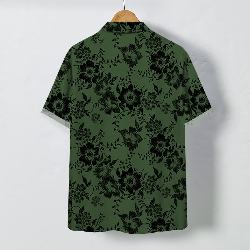 Buddha Stones Camisa de manga corta para hombre, resistente a las arrugas, con botones y estampado floral negro. - image 6