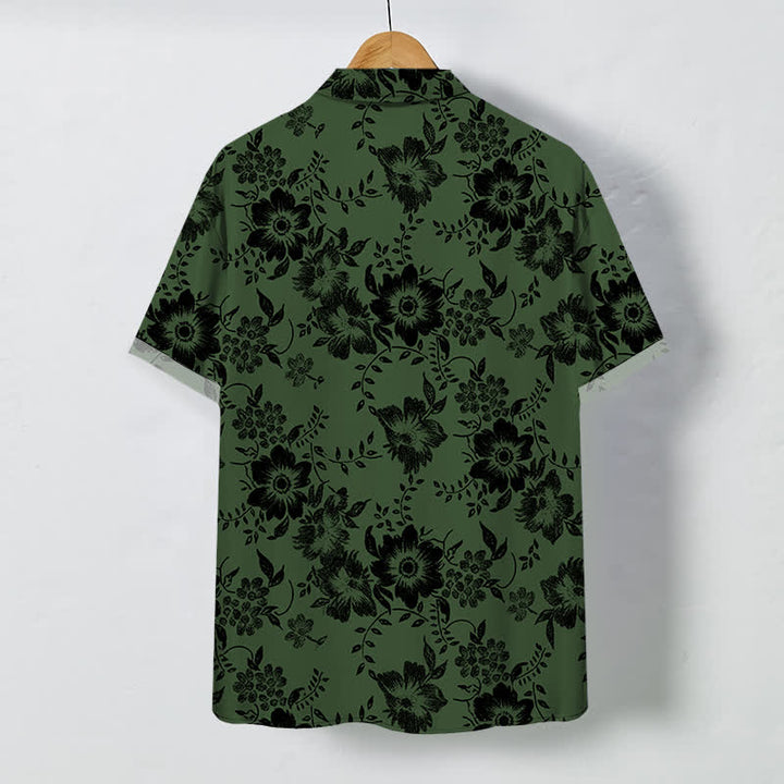 Buddha Stones Camisa de manga corta para hombre, resistente a las arrugas, con botones y estampado floral negro. - image 6