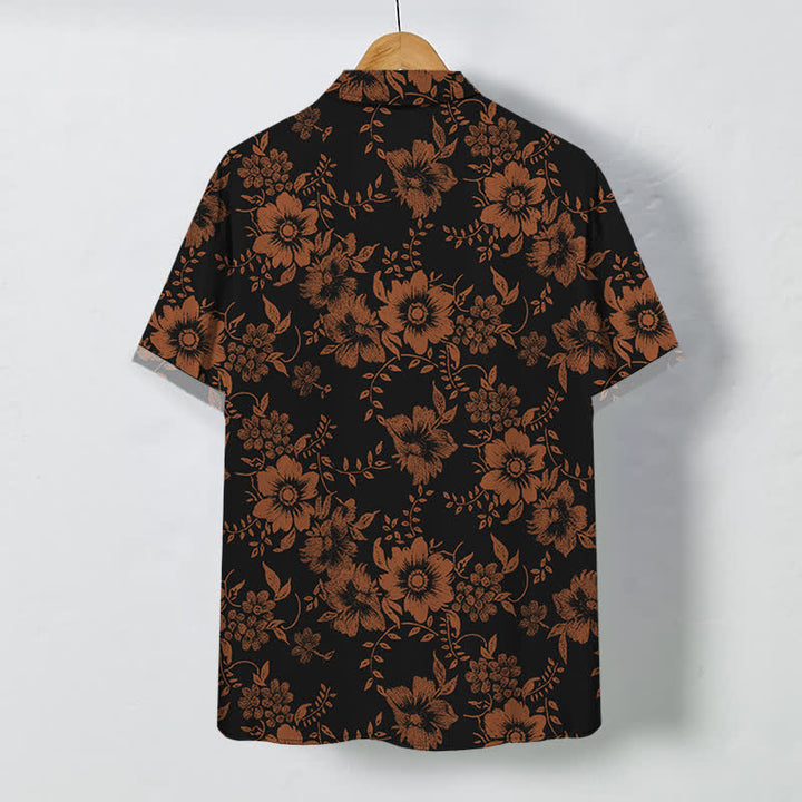 Buddha Stones Camisa de manga corta para hombre, resistente a las arrugas, con botones y estampado floral negro. - image 8