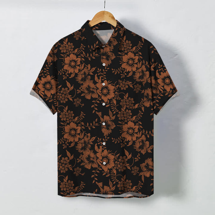 Buddha Stones Camisa de manga corta para hombre, resistente a las arrugas, con botones y estampado floral negro. - Negro - US/UK/AU48, UE58 (4XL) - image 7