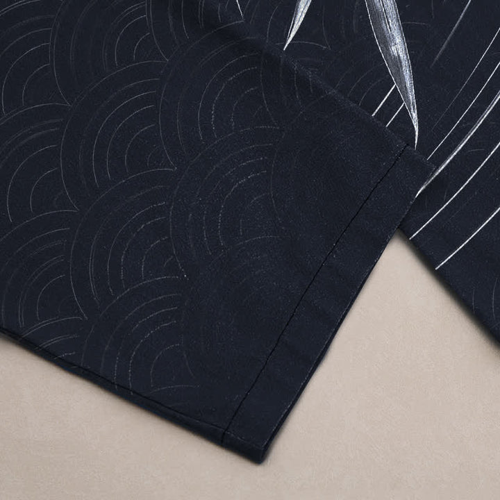 Buddha Stones Pantalones de hombre de algodón con estampado de hojas de bambú, corte ajustado y bolsillos. - image 11