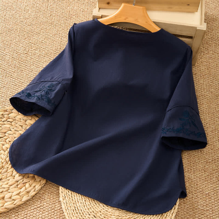 Buddha Stones Camisas de manga tres cuartos para mujer, estilo vintage, con cuello en V, botones y bordado floral, ideales para el verano. - image 15