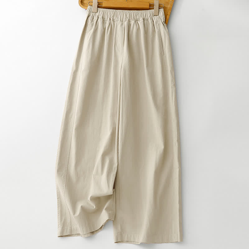 Buddha Stones Pantalones cortos minimalistas informales de color liso para mujer, ideales para primavera y verano. Pantalones de pierna ancha con bolsillos. - Lino - US12, UK/AU16, EU44 (2XL) - image 0