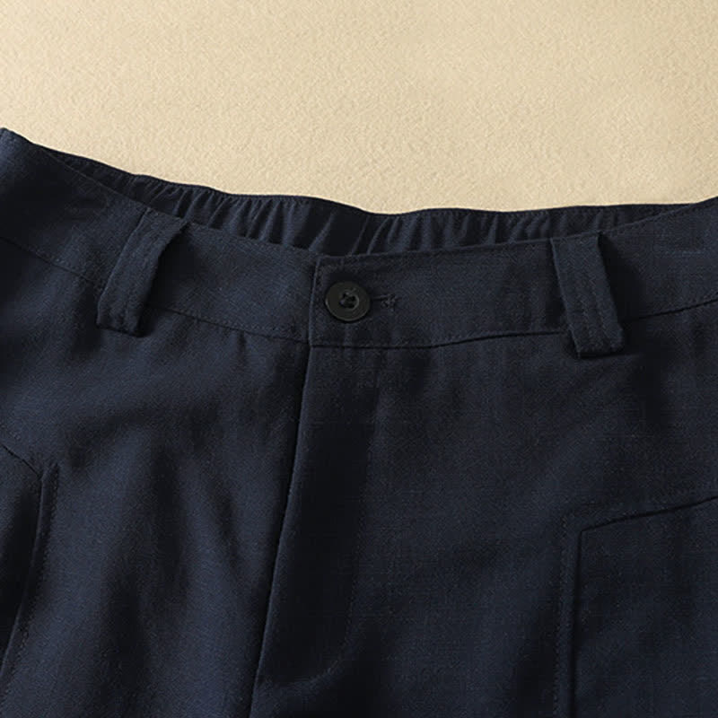 Buddha Stones Pantalones largos de algodón liso de corte recto para mujer, estilo minimalista elegante, con botones y cremallera, ideales para primavera y verano. - image 1