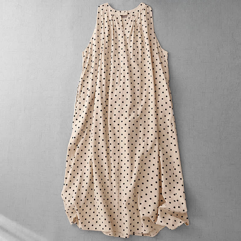 Buddha Stones Vestido de verano vintage sin mangas con estampado de lunares para mujer - image 1