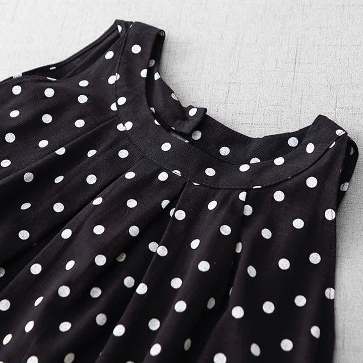 Buddha Stones Vestido de verano vintage sin mangas con estampado de lunares para mujer - image 12