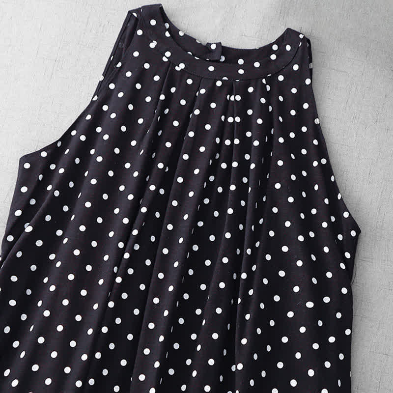 Buddha Stones Vestido de verano vintage sin mangas con estampado de lunares para mujer - image 11