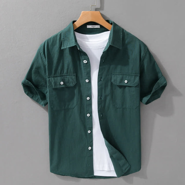 Buddha Stones Camisa clásica de manga corta para hombre, de algodón liso, con botones y bolsillos de parche, ideal para el verano. - Verdemar - US/UK/AU42, EU52 (3XL) - image 10