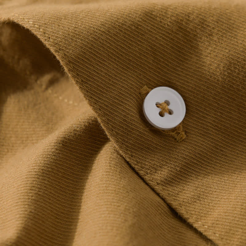 Buddha Stones Camisa clásica de manga corta para hombre, de algodón liso, con botones y bolsillos de parche, ideal para el verano. - image 3
