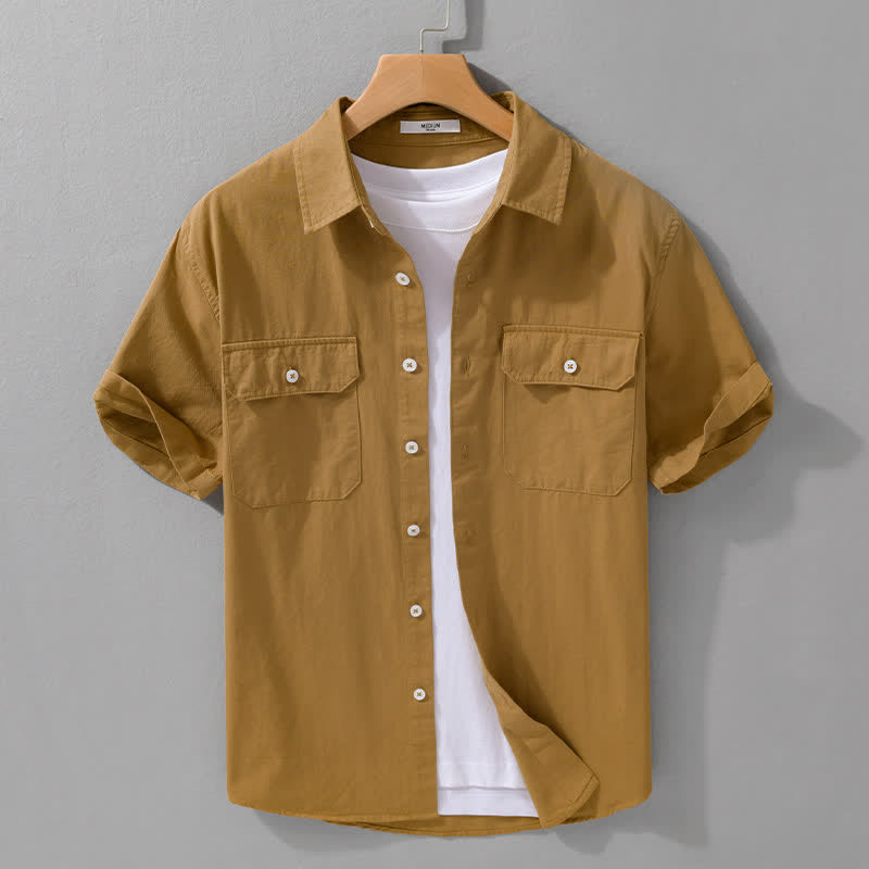 Buddha Stones Camisa clásica de manga corta para hombre, de algodón liso, con botones y bolsillos de parche, ideal para el verano. - Perú - US/UK/AU42, EU52 (3XL) - image 0