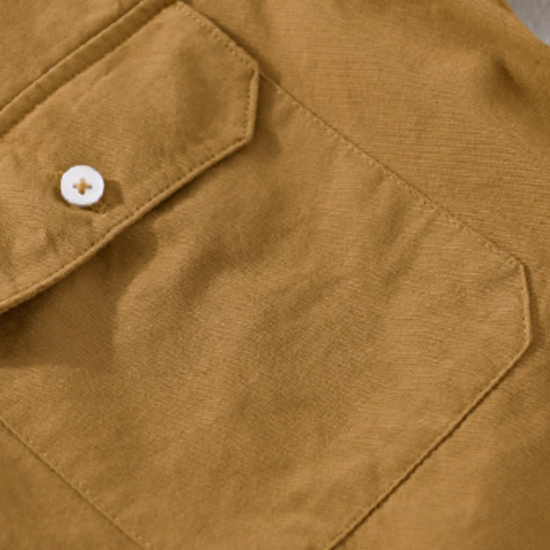 Buddha Stones Camisa clásica de manga corta para hombre, de algodón liso, con botones y bolsillos de parche, ideal para el verano. - image 2