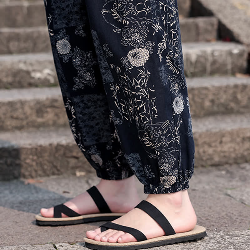 Buddha Stones Pantalones cortos de verano estilo boho casual con cordón ajustable, estampado de elefante y árbol, estilo harem para hombre con bolsillos. - image 19