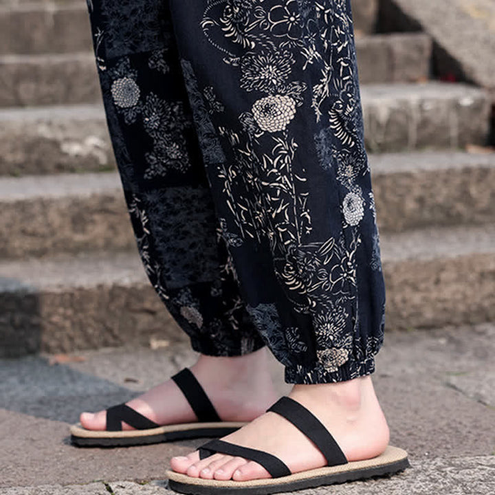 Buddha Stones Pantalones cortos de verano estilo boho casual con cordón ajustable, estampado de elefante y árbol, estilo harem para hombre con bolsillos. - image 19