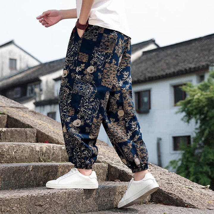 Buddha Stones Pantalones cortos de verano estilo boho casual con cordón ajustable, estampado de elefante y árbol, estilo harem para hombre con bolsillos. - image 34