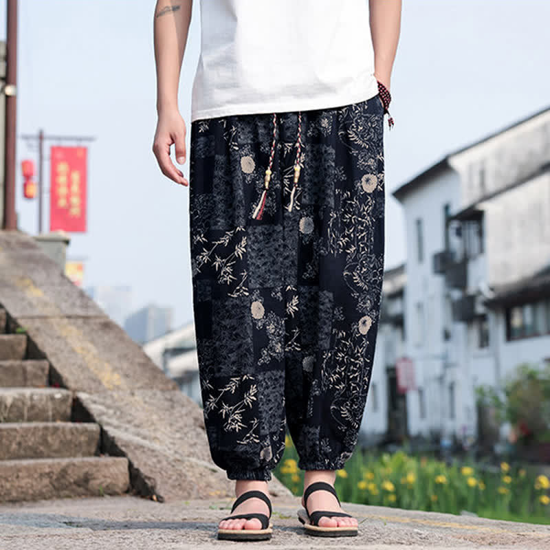 Buddha Stones Pantalones cortos de verano estilo boho casual con cordón ajustable, estampado de elefante y árbol, estilo harem para hombre con bolsillos. - Marina de guerra - US/UK/AU46, EU56 (5XL) - image 7