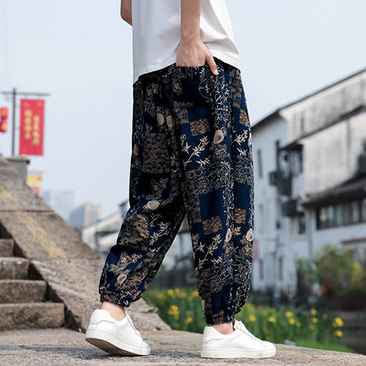 Buddha Stones Pantalones cortos de verano estilo boho casual con cordón ajustable, estampado de elefante y árbol, estilo harem para hombre con bolsillos. - image 31