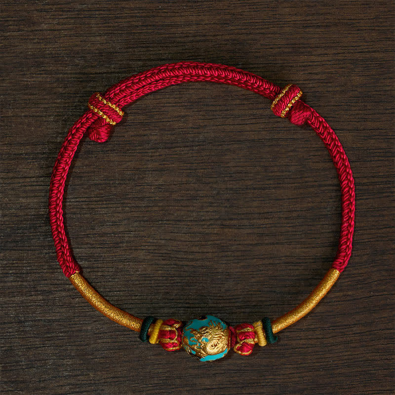 Buddha Stones Pulsera trenzada de hilo rojo con cuentas de dragón de cobre - Cordón rojo (circunferencia de la muñeca: 15–20 cm) - Cuenta de fénix - image 17