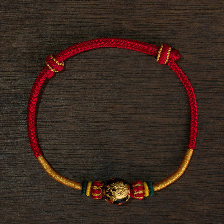 Buddha Stones Pulsera trenzada de hilo rojo con cuentas de dragón de cobre - Cordón rojo (circunferencia de la muñeca: 15–20 cm) - Cuenta de dragón - image 16