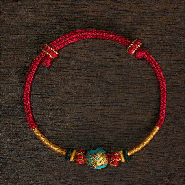 Buddha Stones Pulsera trenzada de hilo rojo con cuentas de dragón de cobre - Cordón rojo (circunferencia de la muñeca: 15–20 cm) - Cuenta de fénix - image 17