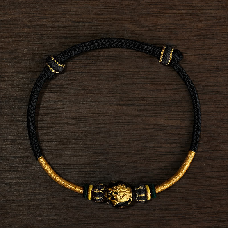 Buddha Stones Pulsera trenzada de hilo rojo con cuentas de dragón de cobre - Cordón negro (circunferencia de la muñeca: 15–20 cm) - Cuenta de dragón - image 18