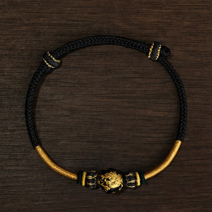 Buddha Stones Pulsera trenzada de hilo rojo con cuentas de dragón de cobre - Cordón negro (circunferencia de la muñeca: 15–20 cm) - Cuenta de dragón - image 18