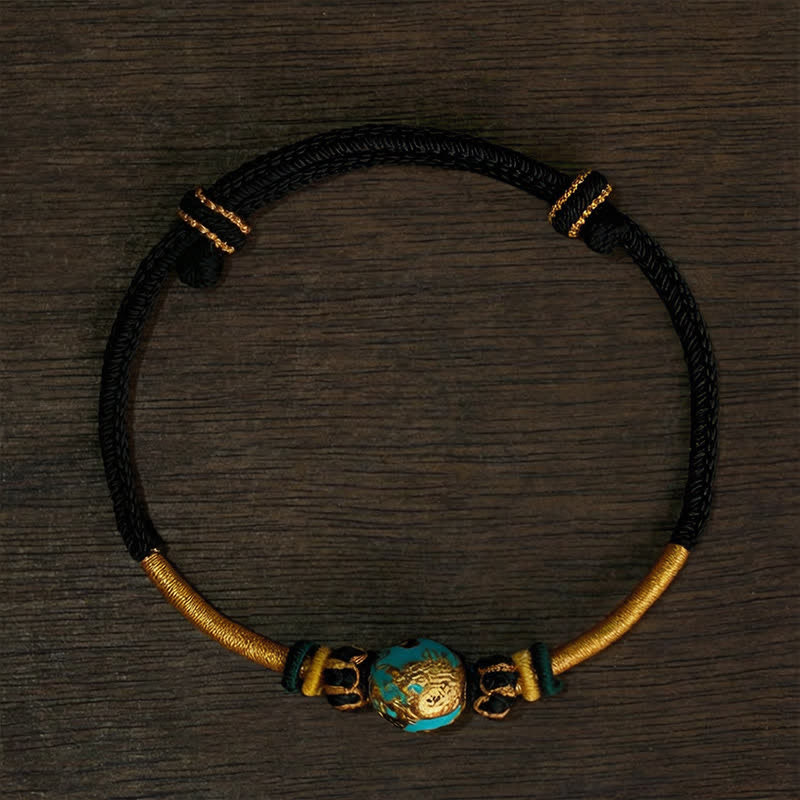 Buddha Stones Pulsera trenzada de hilo rojo con cuentas de dragón de cobre - Cordón negro (circunferencia de la muñeca: 15–20 cm) - Cuenta de fénix - image 19