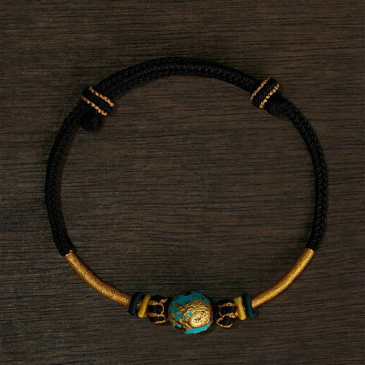 Buddha Stones Pulsera trenzada de hilo rojo con cuentas de dragón de cobre - Cordón negro (circunferencia de la muñeca: 15–20 cm) - Cuenta de fénix - image 19
