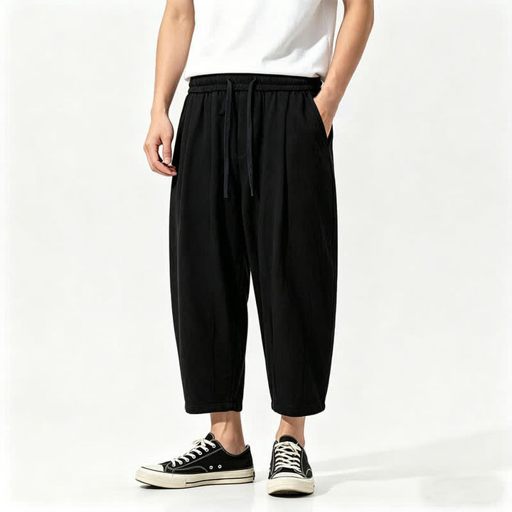 Buddha Stones Pantalones capri de algodón liso con cordón ajustable, estilo harem, para hombre, con bolsillos, ideales para el verano. - Negro - US/UK/AU46, EU56 (5XL) - image 1