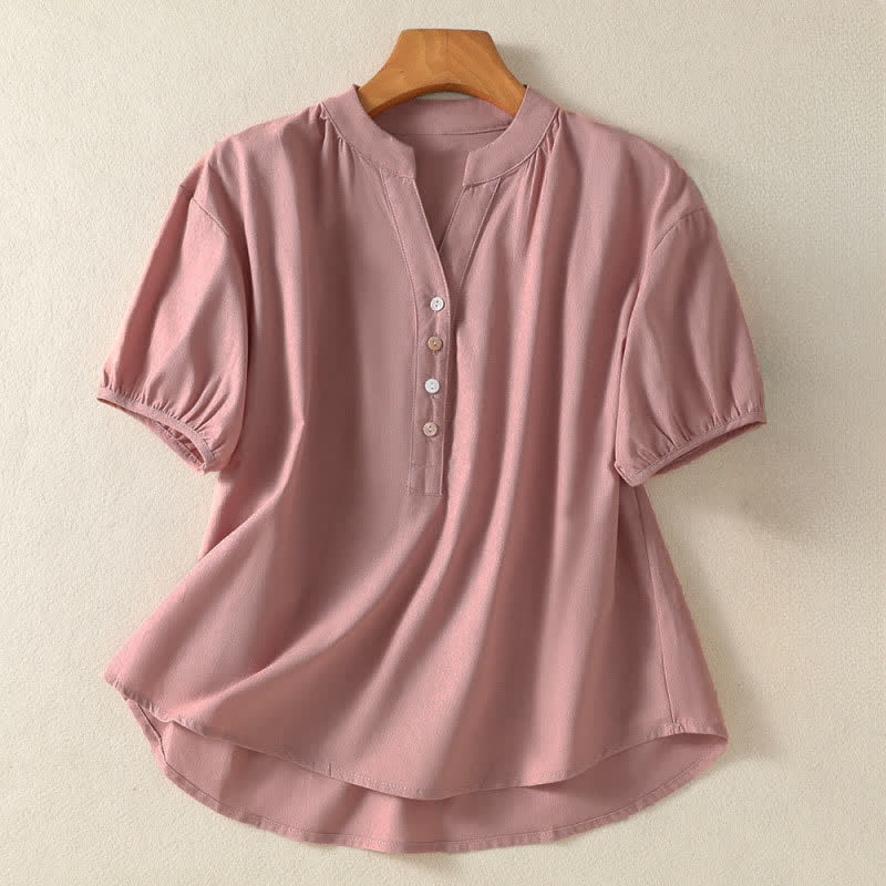 Buddha Stones Camisas de manga corta lisas con botones, estilo casual de verano para mujer. - rosa claro - US12, UK/AU16, EU44 (2XL) - image 0