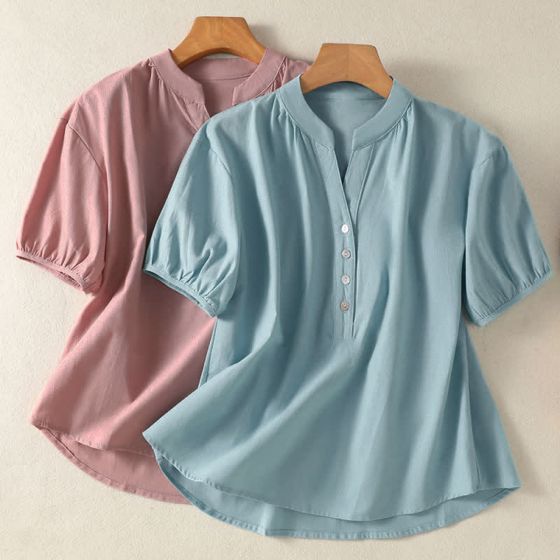 Buddha Stones Camisas de manga corta lisas con botones, estilo casual de verano para mujer. - image 15