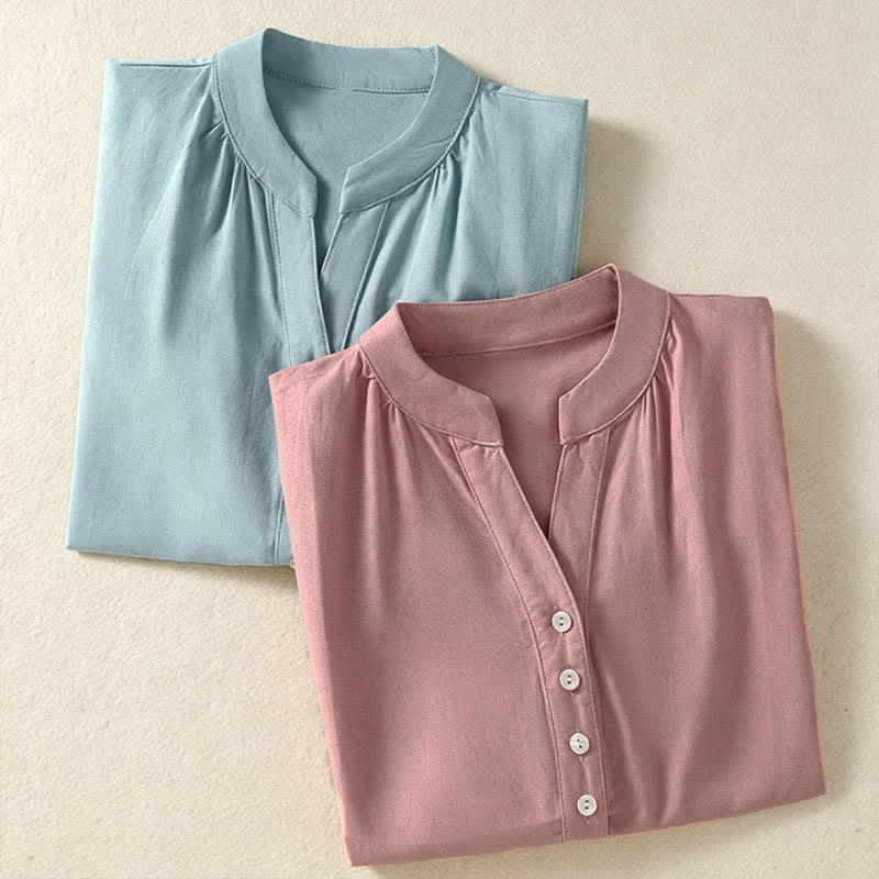 Buddha Stones Camisas de manga corta lisas con botones, estilo casual de verano para mujer. - image 16