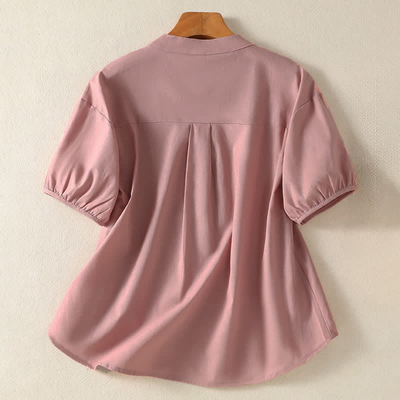 Buddha Stones Camisas de manga corta lisas con botones, estilo casual de verano para mujer. - image 1